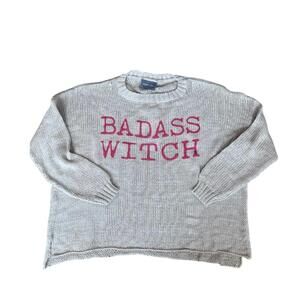 NEW WOODEN SHIPS women badass witch knit crewneck sweater in dark grey